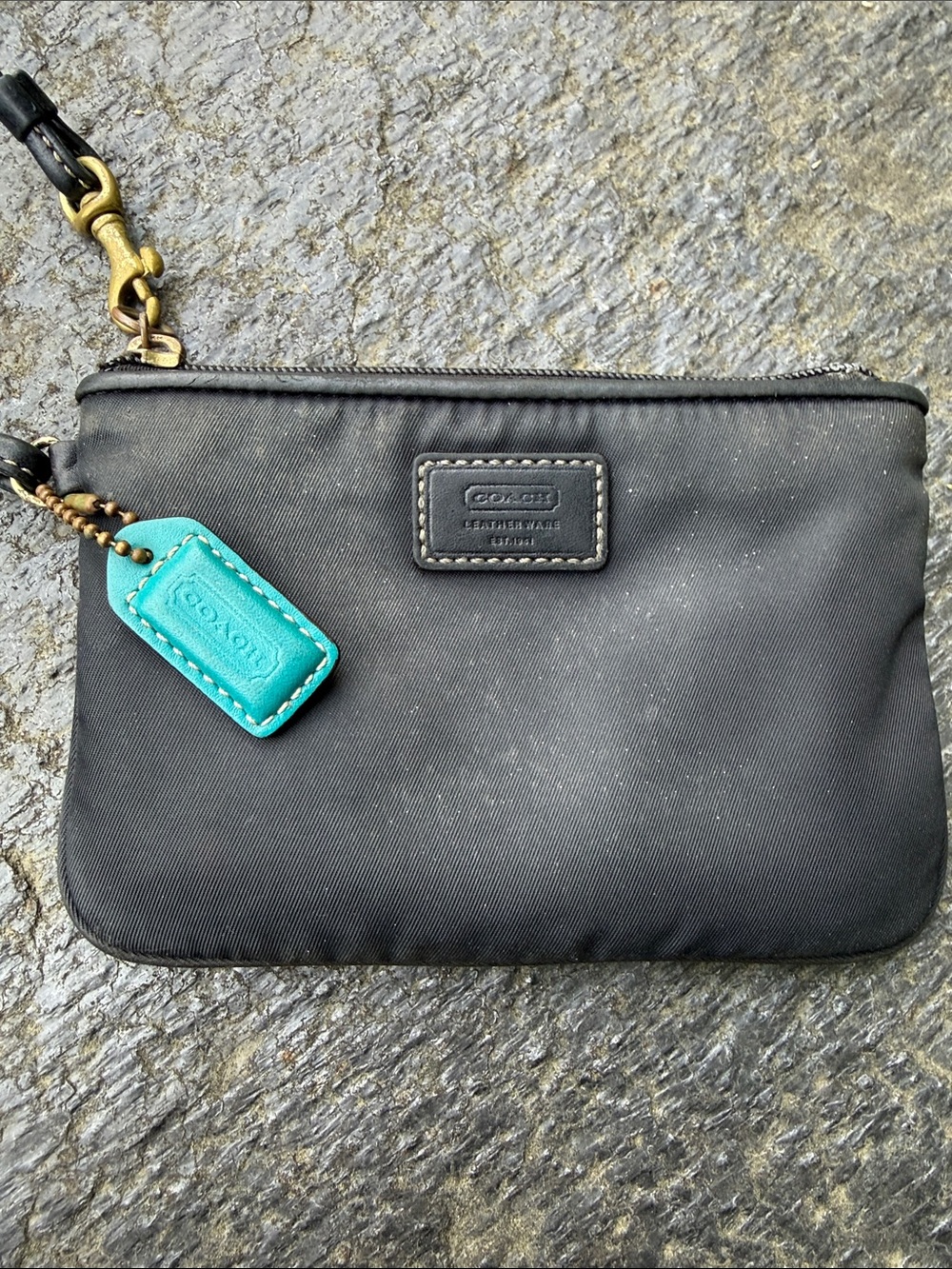 Coach Black Nylon Wristlet with Teal Leather Tag